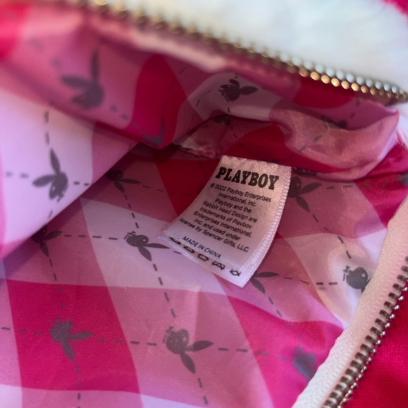 Playboy x Spencer’s fuzzy zipper pouch/clutch w. pom Pom - Picture 10 of 11